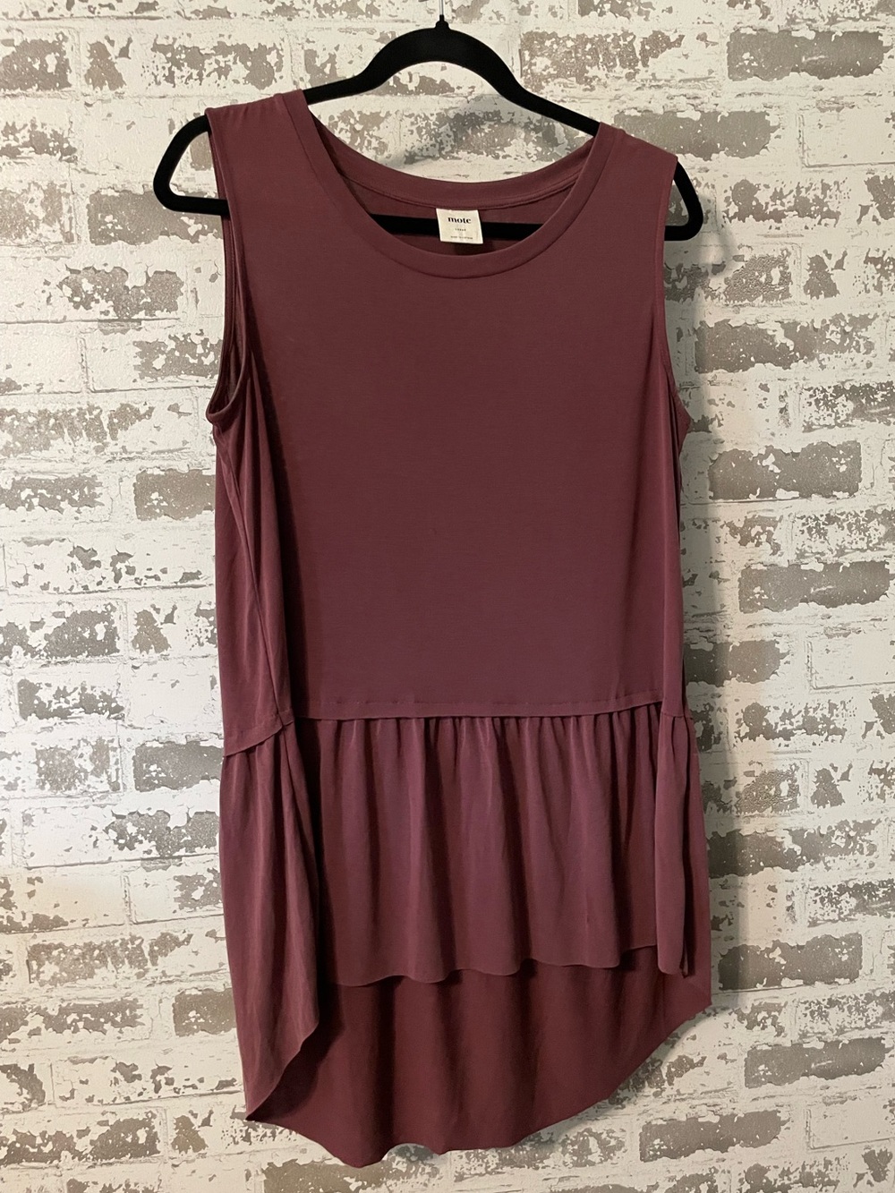 Mote Mauve Modal Tunic Peplum Tank Top L Ruffle Hem Sleeveless Boho